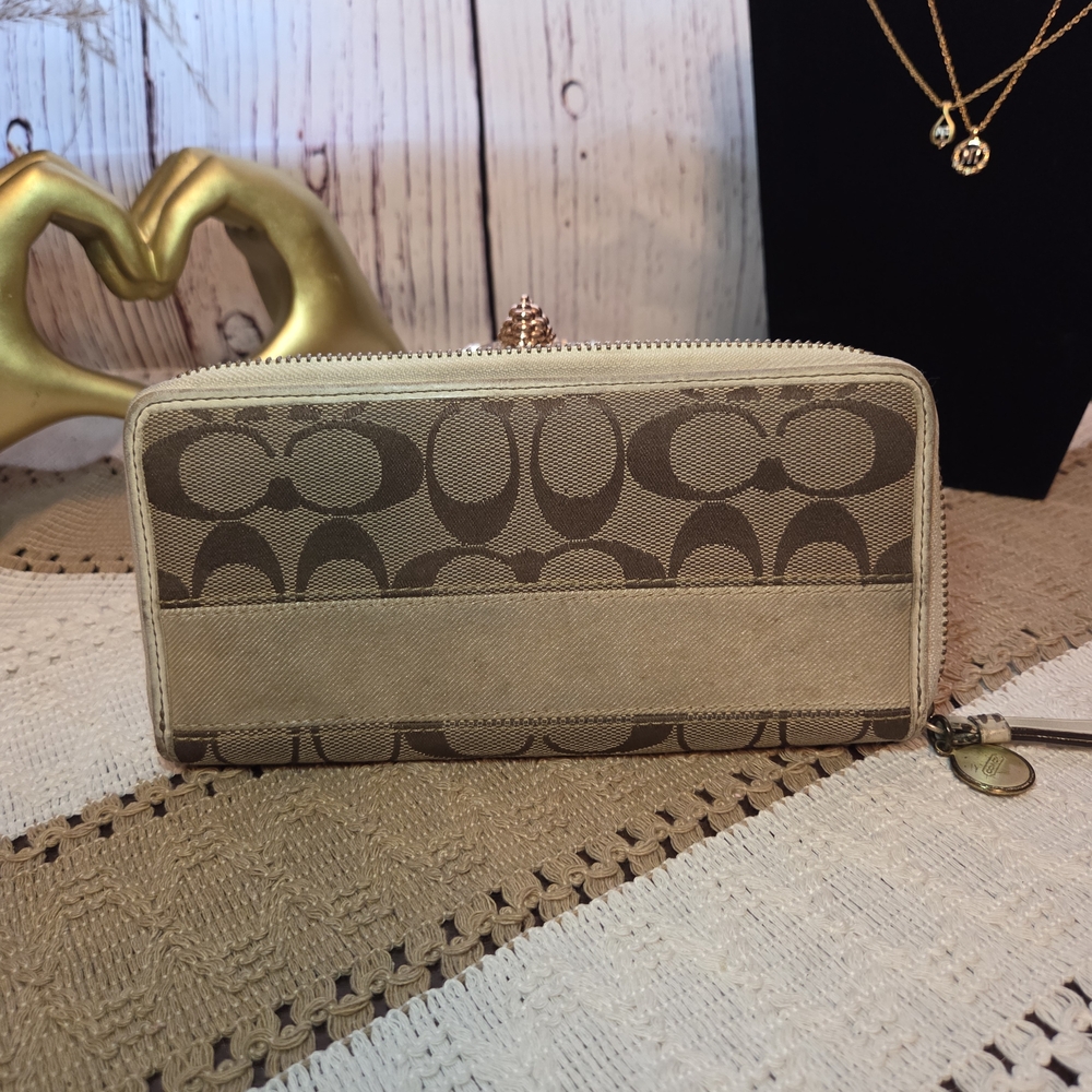 Coach Beige and Brown Zip Wallet